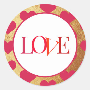 Love Hearts and Gold Foil Classic Round Sticker