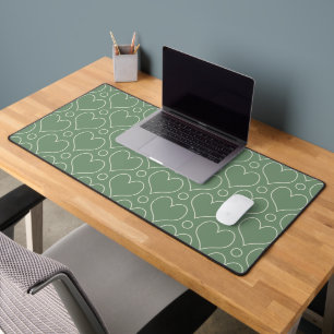 Love Hearts and Polka Dots pattern in Green Desk Mat