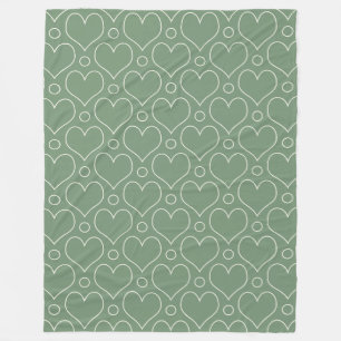 Love Hearts and Polka Dots pattern in Green Fleece Blanket