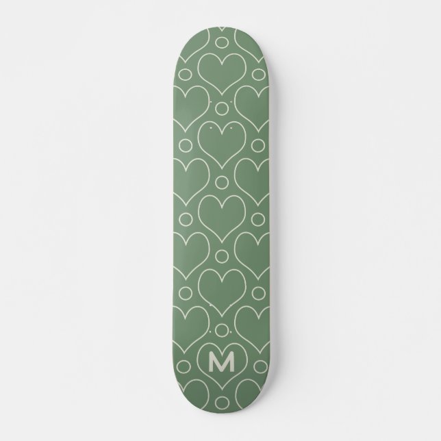 Love Hearts and Polka Dots pattern in Green Skateboard (Front)