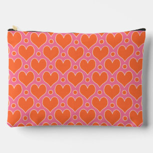 Love Hearts and Polka Dots pattern in Pink, Orange Accessory Pouch
