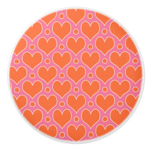 Love Hearts and Polka Dots pattern in Pink, Orange Ceramic Knob