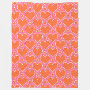 Love Hearts and Polka Dots pattern in Pink, Orange Fleece Blanket