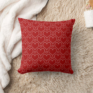 Love Hearts and Polka Dots pattern in Red & White Throw Pillow