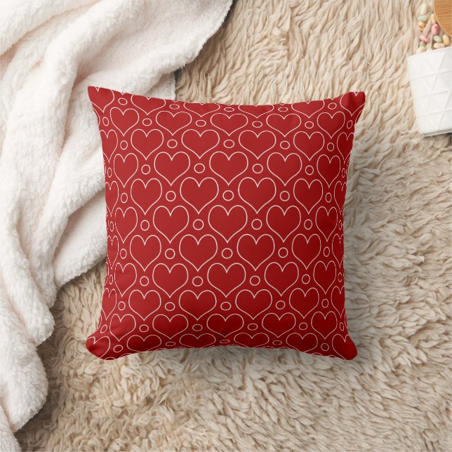 Love Hearts and Polka Dots pattern in Red & White Throw Pillow (Blanket)
