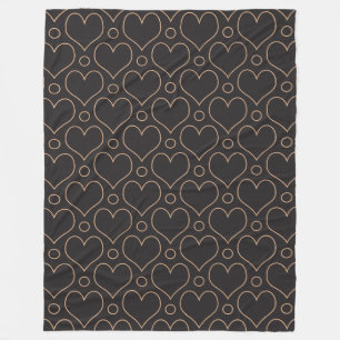 Love Hearts and Polka Dots pattern in Tan and Blac Fleece Blanket