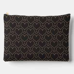 Love Hearts and Polka Dots pattern in Tan & Black Accessory Pouch