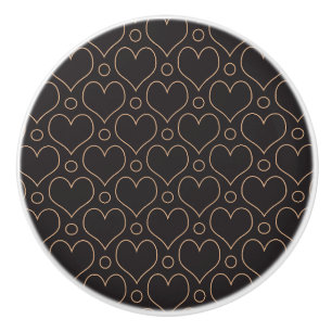 Love Hearts and Polka Dots pattern in Tan & Black Ceramic Knob