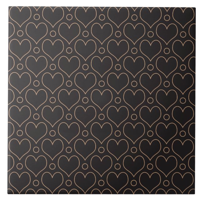 Love Hearts and Polka Dots pattern in Tan & Black Tile (Front)