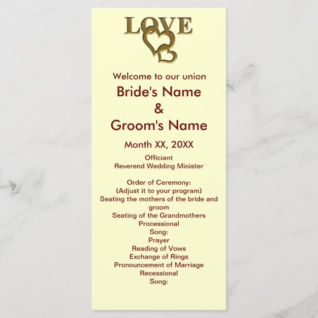 Love Hearts and Red Rose Wedding Rack Card (Front)