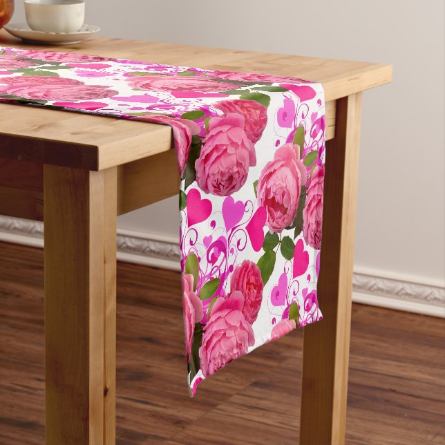 Love Hearts and Roses / Pink Valentine's Day  Short Table Runner (In Situ)