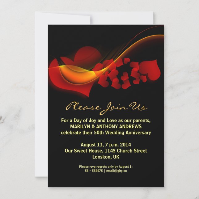 love hearts anniversary invitations (Front)