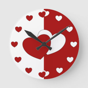 Love Hearts Around The Clock - Red And White Clock