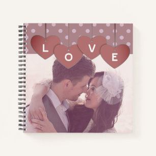 Love Hearts Banner Custom Wedding Photo Notebook