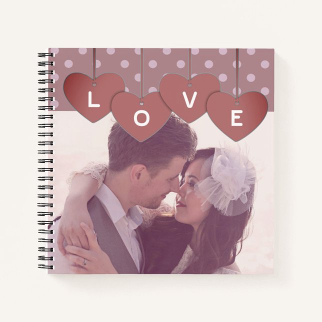 Love Hearts Banner Custom Wedding Photo Notebook (Front)