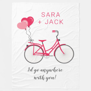 Love Hearts Bicycle Valentine Personalized Custom Fleece Blanket