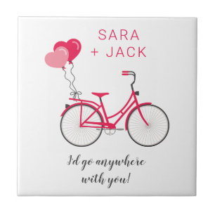 Love Hearts Bicycle Valentine Personalized Custom Tile