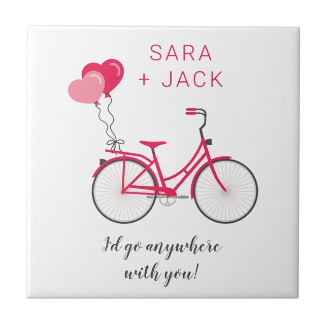 Love Hearts Bicycle Valentine Personalized Custom Tile (Front)