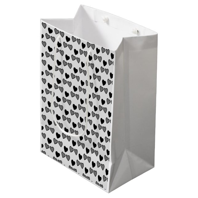 Love hearts black and grey medium gift bag (Front Angled)