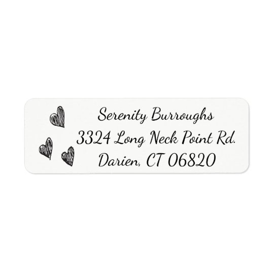 Love Hearts Black And White Wedding Return Address Label