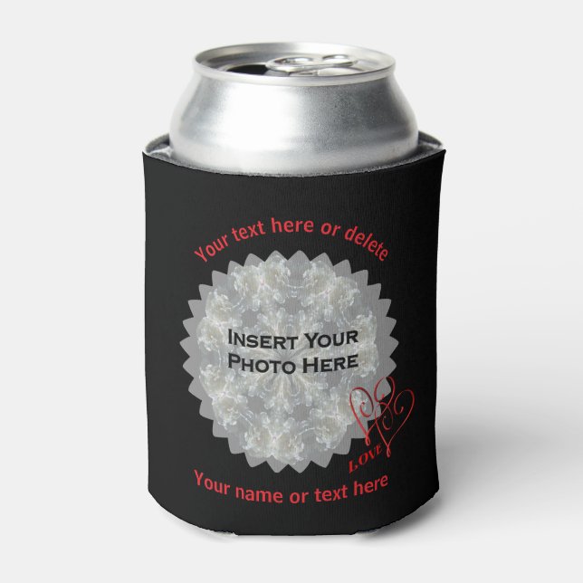 Love Hearts Black Personalized Photo  Can Cooler (Can Front)