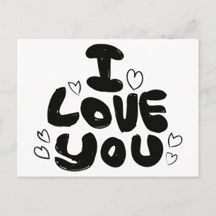 Love & Hearts Black & White - Wedding, Engagement Announcement Postcard