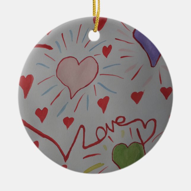 Love Hearts Ceramic Ornament (Front)