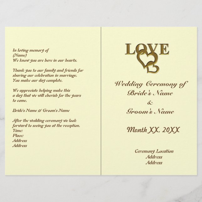 Love Hearts et Red Rose Mariage Programme pliable (Devant)
