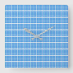 Love Hearts Grid Pattern Classic Blue Through Aqua Square Wall Clock