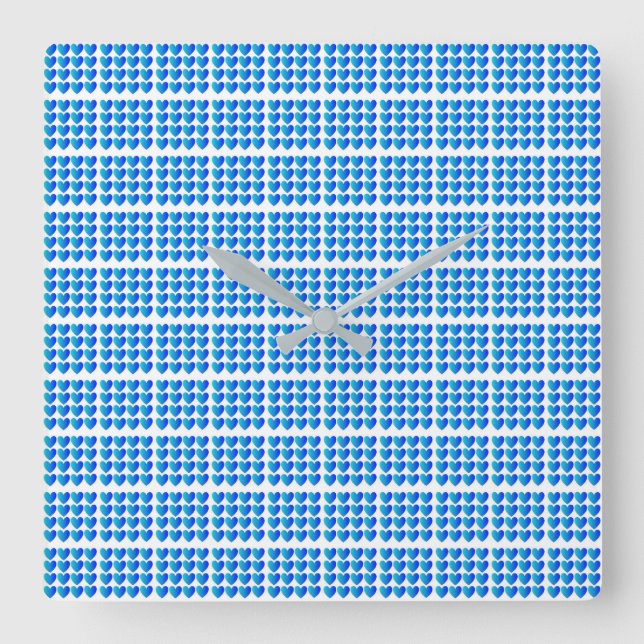 Love Hearts Grid Pattern Classic Blue Through Aqua Square Wall Clock (Front)