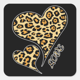 Love Hearts Leopard Print Cheetah Animal Lover  T- Square Sticker