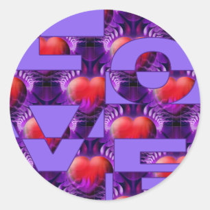 LOVE hearts lila Classic Round Sticker