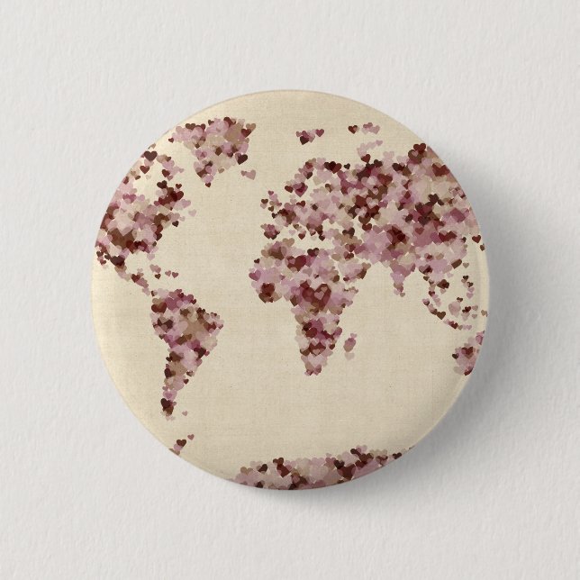 Love Hearts Map of the World Map 2 Inch Round Button (Front)