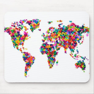 Love Hearts Map of the World Map Mouse Pad
