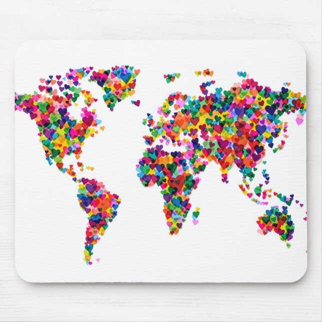 Love Hearts Map of the World Map Mouse Pad (Front)