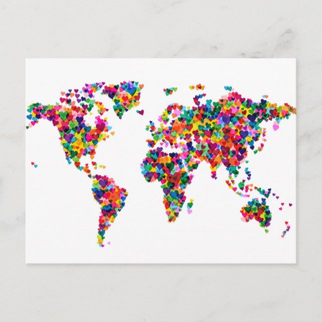 Love Hearts Map of the World Map Postcard (Front)