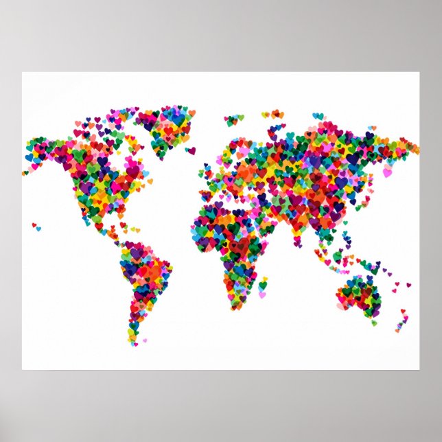 Love Hearts Map of the World Map Poster (Front)