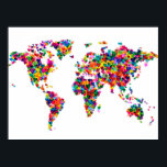 Love Hearts Map of the World Map Poster<br><div class="desc">Map of the World made from overlapping colourful semi-transparent hearts, on a white background</div>