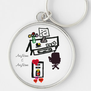 Love Hearts Office Desk - PERSONALIZE NAMES Keychain