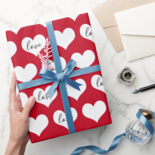 Love Hearts on Red Wrapping Paper