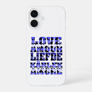 Love Hearts Pattern Blue iPhone 16 Case