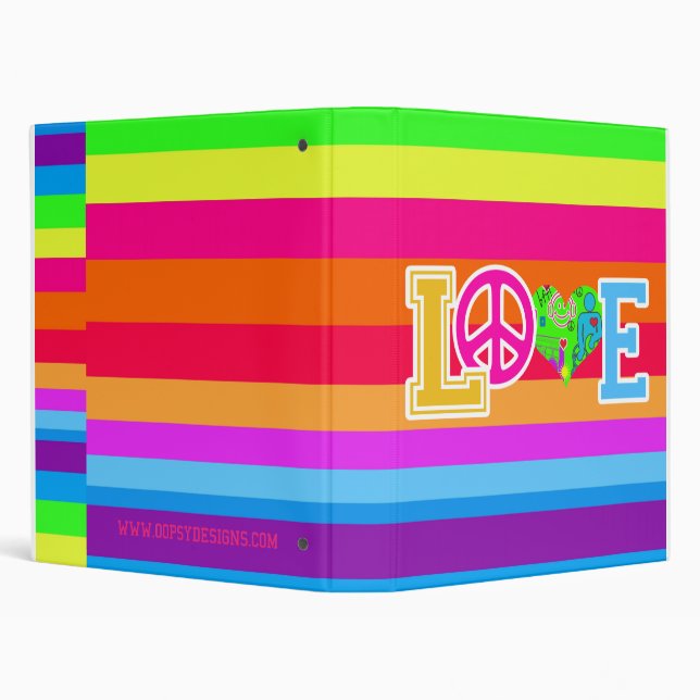 "LOVE" Hearts & Peace on Striped Background Binder (Background)