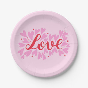 Love hearts - pink and red paper plate