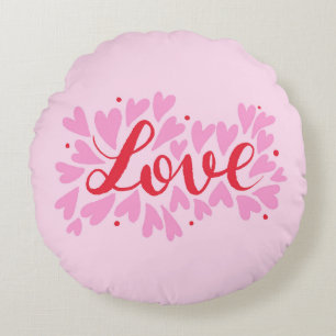Love hearts - pink and red round pillow