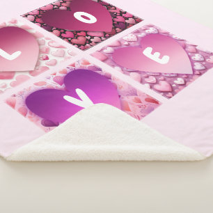 LOVE Hearts Pink Sherpa Blanket