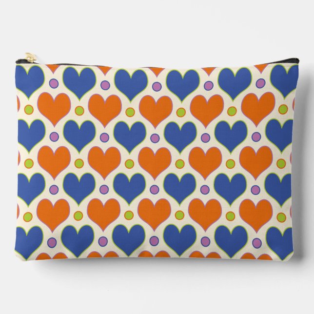 Love Hearts & Polka Dots pattern in Blue & Orange Accessory Pouch (Front)