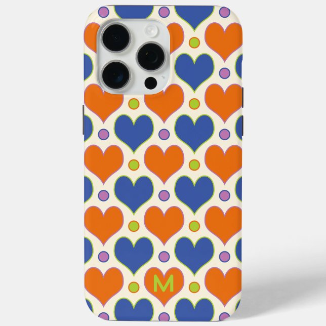 Love Hearts & Polka Dots pattern in Blue & Orange Case-Mate iPhone Case (Back)