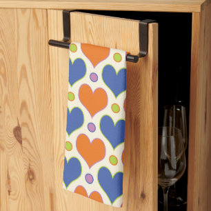Love Hearts & Polka Dots pattern in Blue & Orange Kitchen Towel