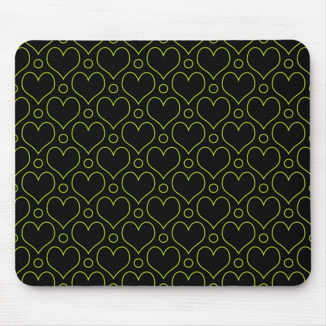 Love Hearts & Polka Dots pattern in Lime Green Mouse Pad (Front)