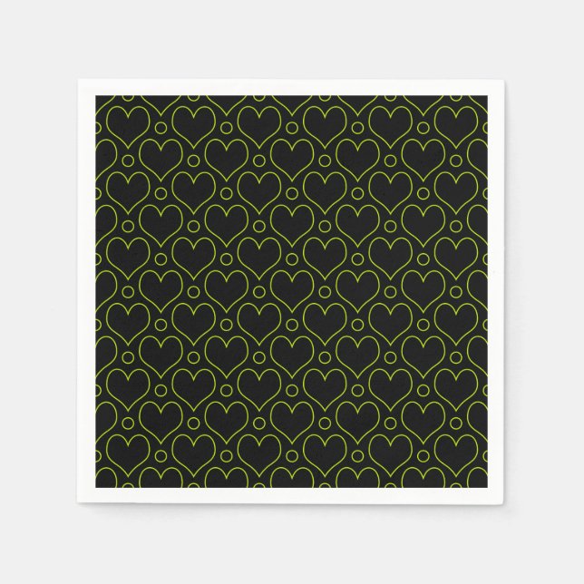 Love Hearts & Polka Dots pattern in Lime Green Napkin (Front)